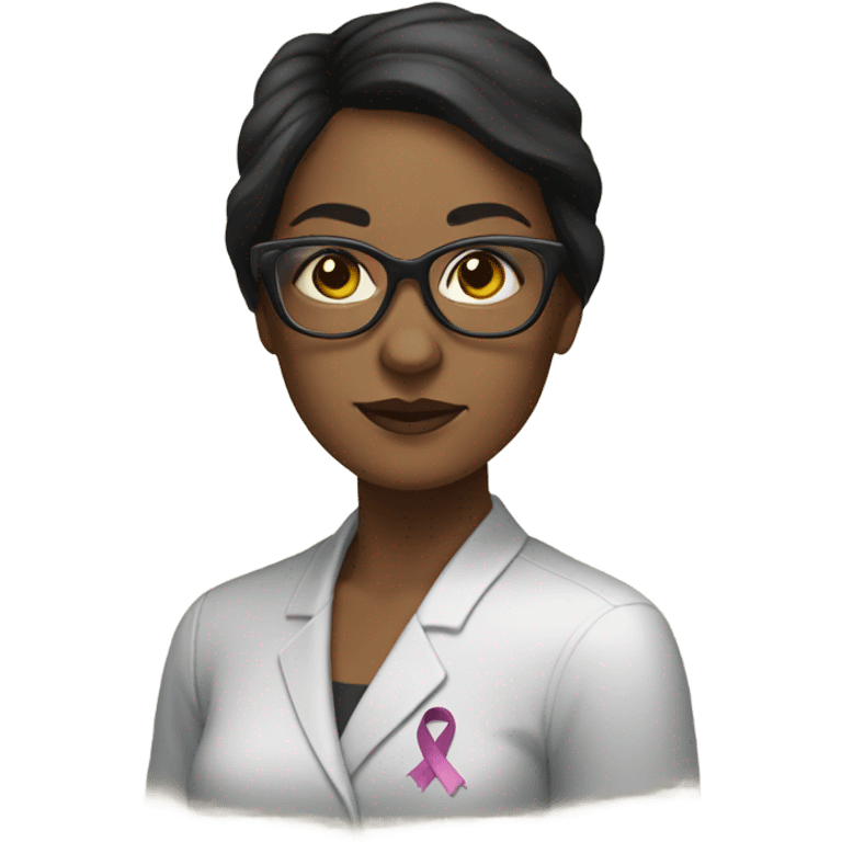 Dark haired woman with glasses and a cancer ribbon emoji