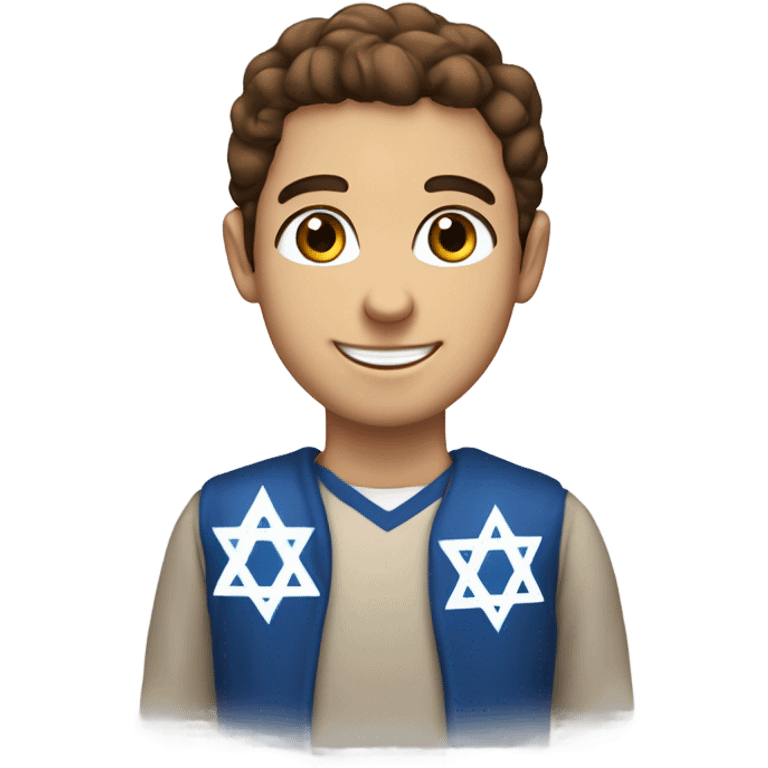 A white boy , brown eyes and a smile wearing a yamacha for hannukah  emoji