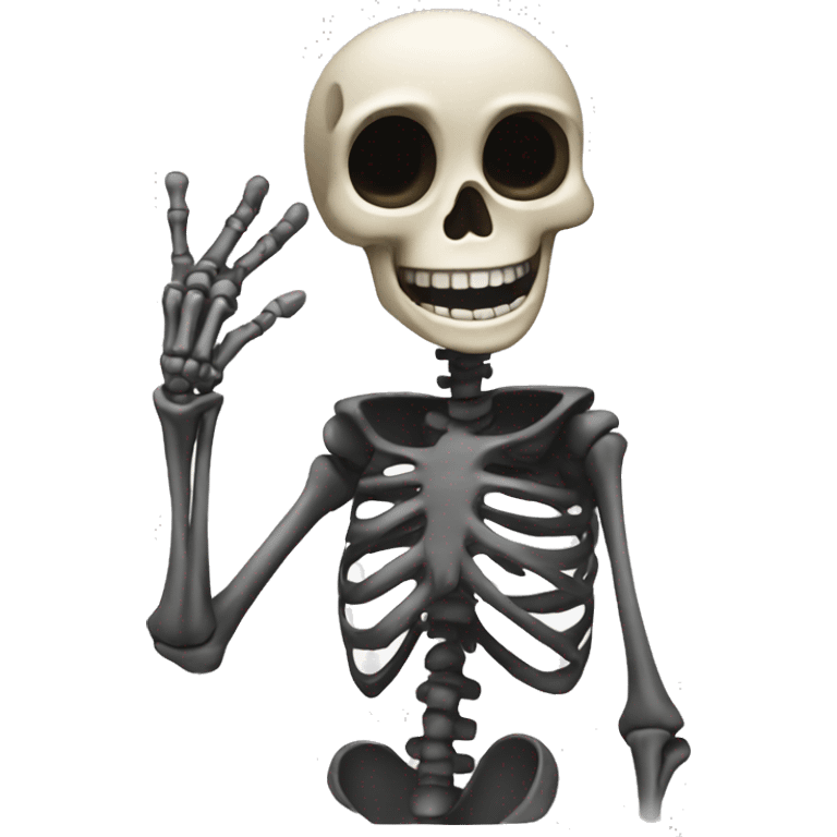 Skelton waving high while smiling  emoji