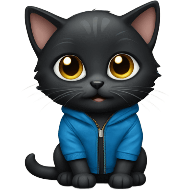 Black kitten with blue jacket emoji