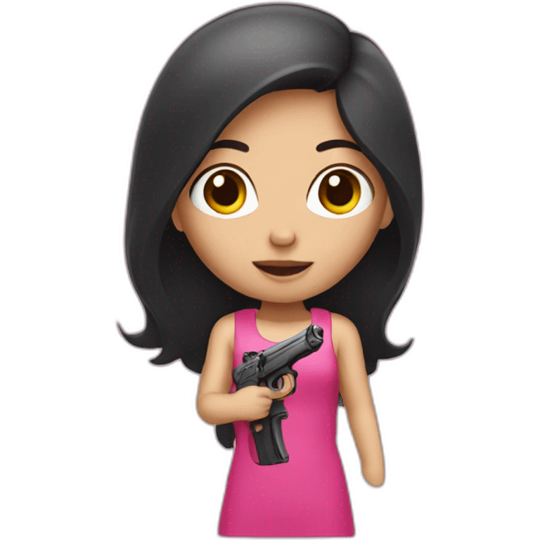 Dark hair girl holding a pink gun emoji