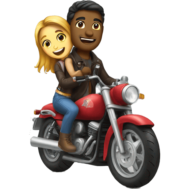 A guy on a motorcycle with a girl backpack emoji