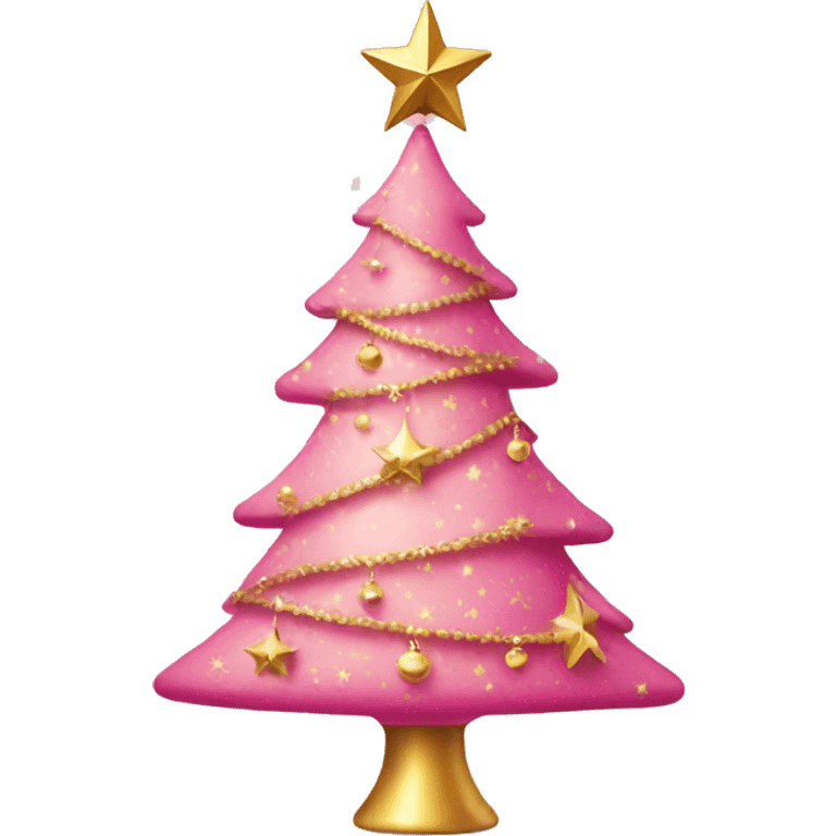 pink christmas tree with gold ornaments and a star emoji