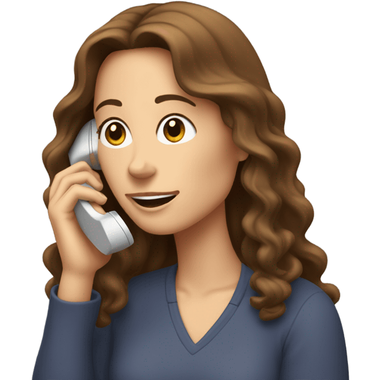 white woman with brown long wavy hair calling emoji