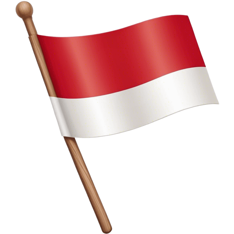 "A simple Polish flag on a wooden stick, waving slightly in the wind. The flag has two horizontal stripes: white on top and red on the bottom. The stick is light brown, made of wood, and slightly tilted to the right. The background is plain white emoji