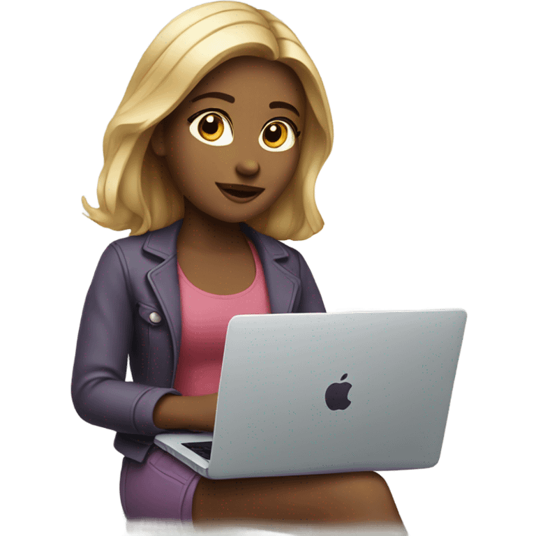 A beautiful girl using a mac laptop emoji