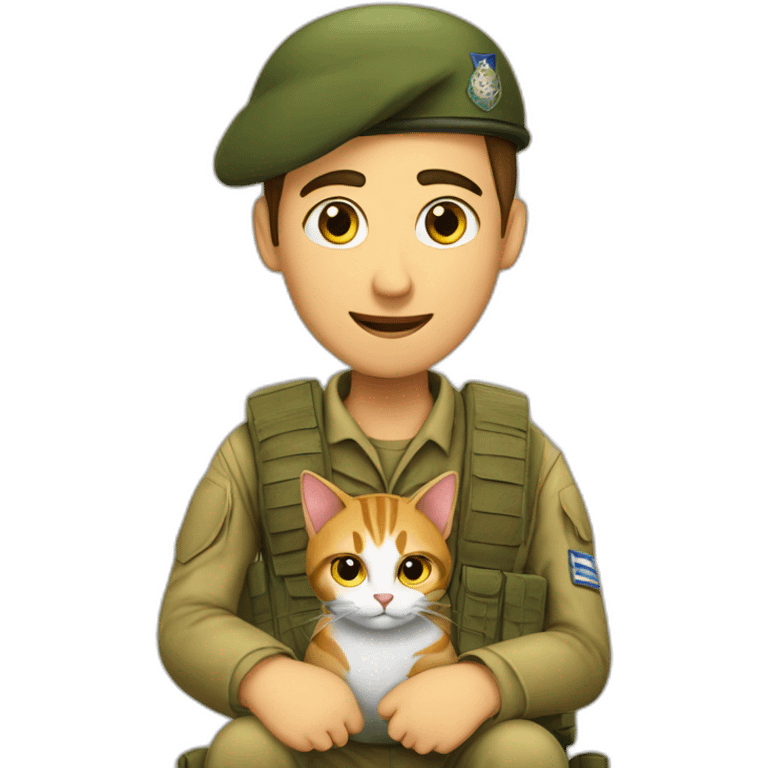 Israeli soldier with cat on his lap emoji