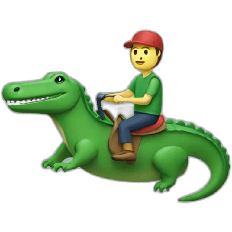 Guy using lacoste riding in crocodile emoji