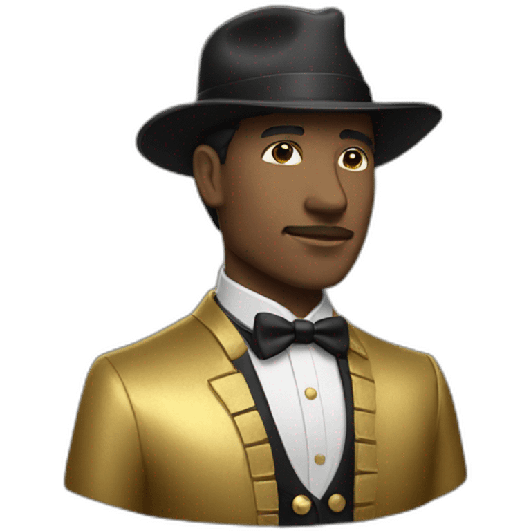 man with a black and white hat and golden jacket emoji