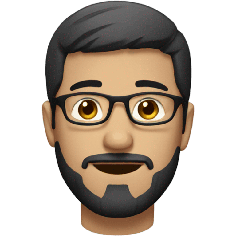 Guy with short black hair and glasses and goatee beard and brown eyes  emoji