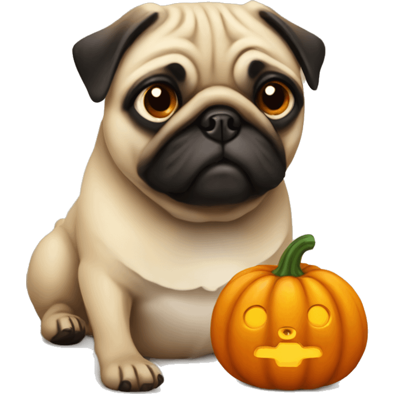 Pug with pumpkin emoji