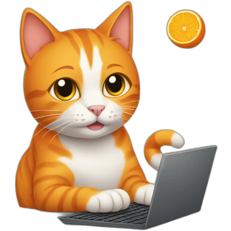 orange cat working on computer emoji