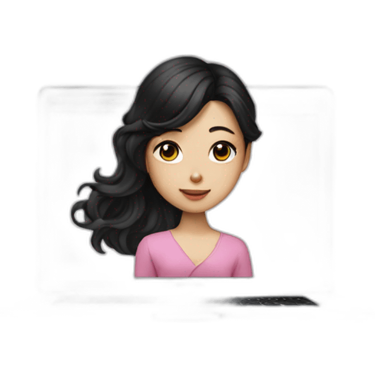 Korean girl in front of macbook, long and wavy black hair emoji