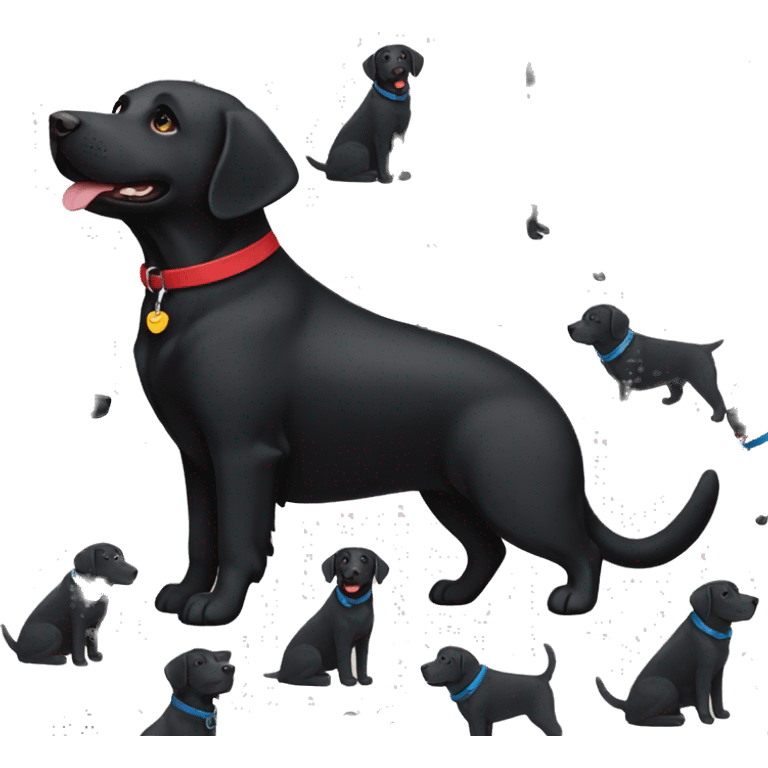 mum black labrador with red colour, happy black labrador with blue collar emoji