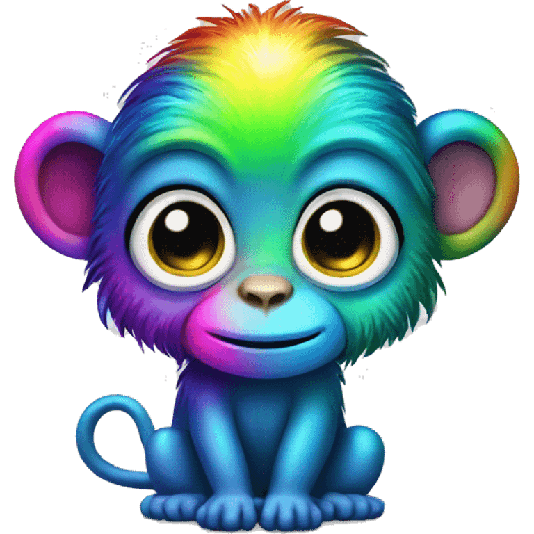 rainbow monkey, sparkle, neon, cartoon style, cute  emoji