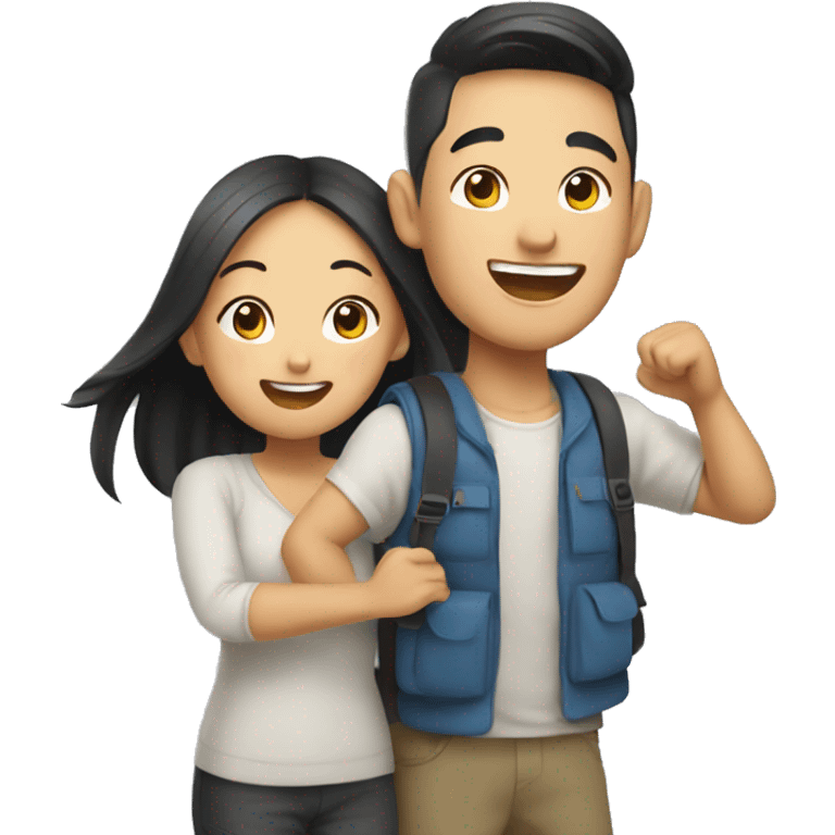 Cute Asian couple excitedly traveling  emoji