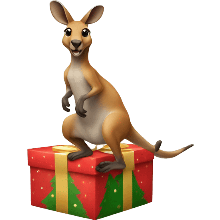 A kangaroo jumping out of a Christmas present  emoji