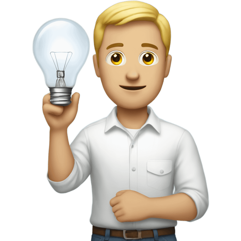 White Man holding lightbulb emoji