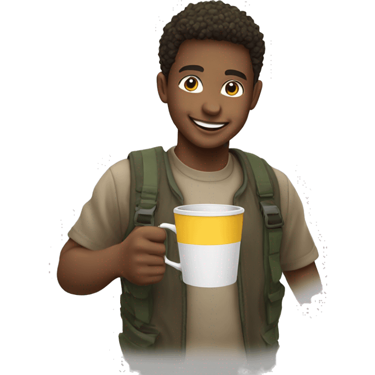 smiling boys outdoors with cup (remove other factors) emoji