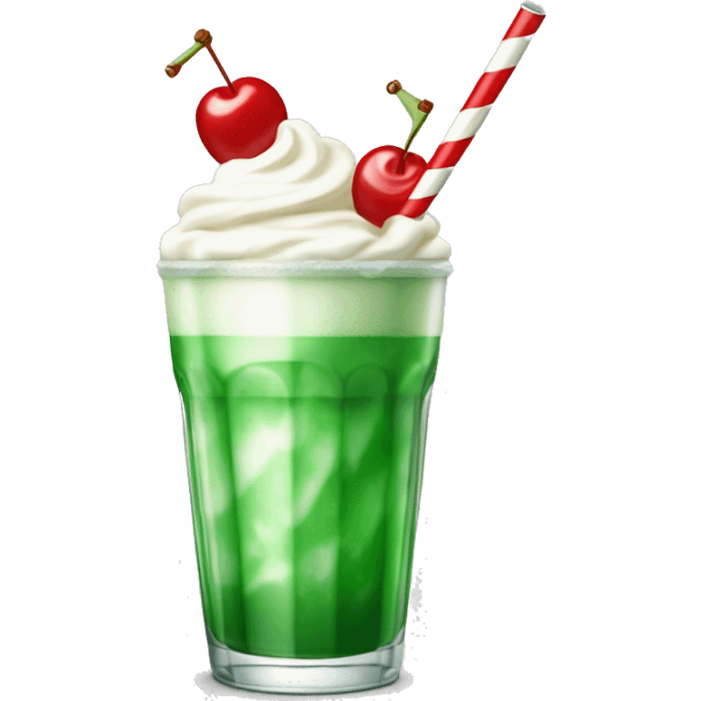 soft green soda drink with cream and cherry on top, red and white striped straw in glass emoji