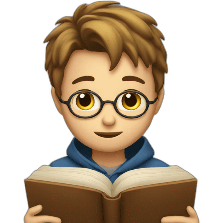 a boy trying to read a book but he can't emoji