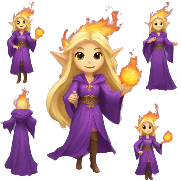 female blonde elf wizard wearing purple robes casts fireball emoji