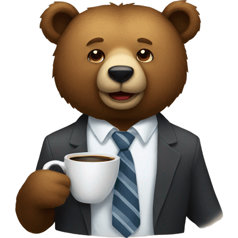 bear in a tie with a cup of coffee emoji