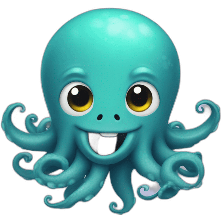 cute kraken with cute face flushing emoji