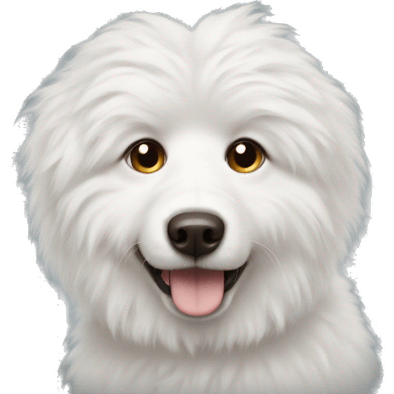 white fluffy dog with brown eyes emoji