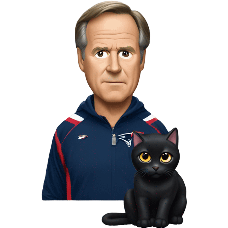 Black cat as Bill Belichick as New England Patriots Head Coach emoji