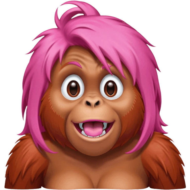 Female Orangutan with pink hair open mouth, blushing emoji