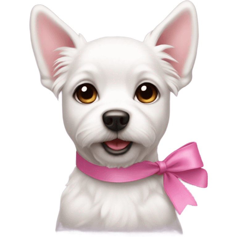 White little dog with pink bow on ear  emoji