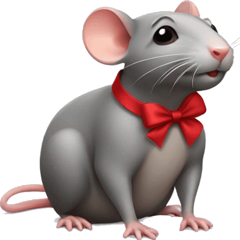 Rat with a red bow around neck on side emoji