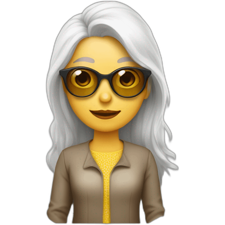 Mujer de 50 años con cola de caballo lentes blanca de pelo amarillo con canas emoji