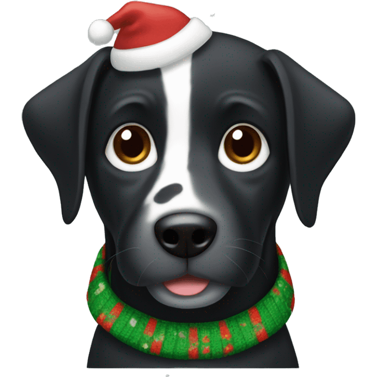 black dog with white and brown spots wearing a christmas sweater  emoji