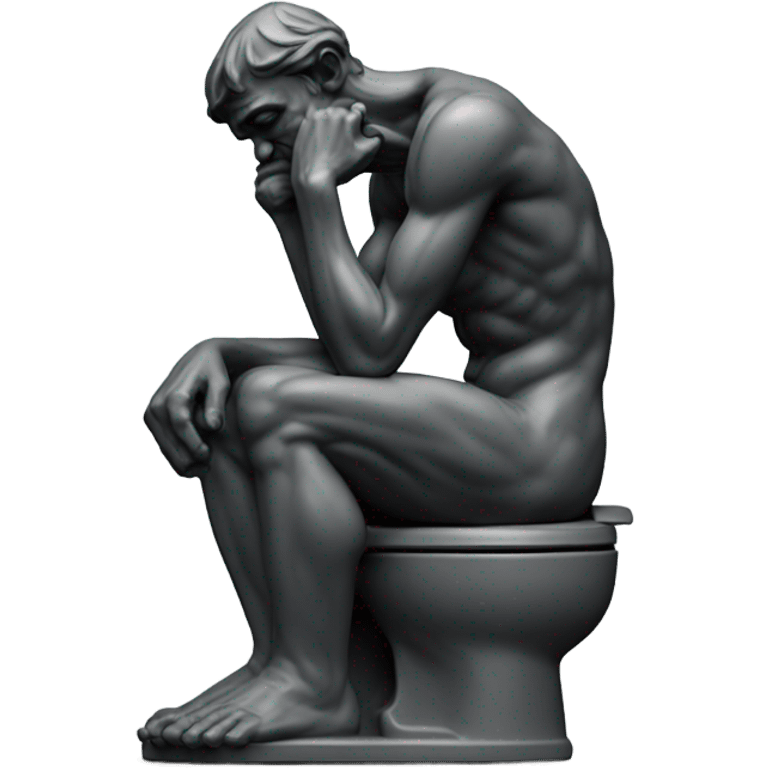 rodin sculpture the thinker but he's sitting on a toilet which is the same dark gray color as the man, and his head is resting forward on the top of his right hand emoji