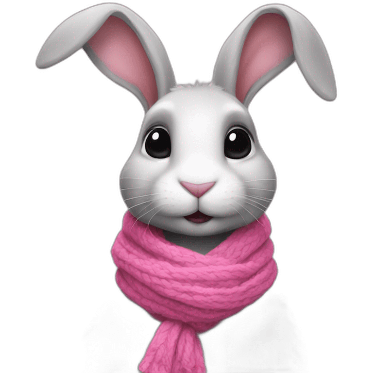 a rabbit with a pink scarf around its neck and paint around its eyes with black pencil emoji