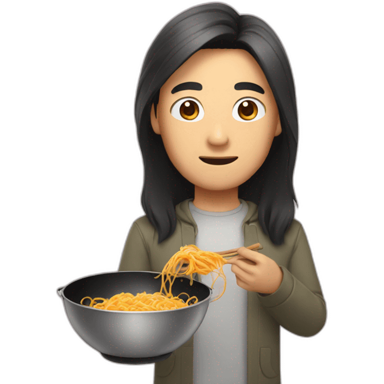 asian guy with long hair holding a wok emoji