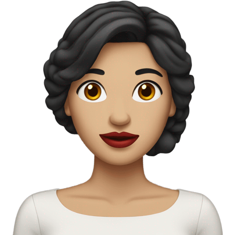 woman with black-brown long hair red lips emoji