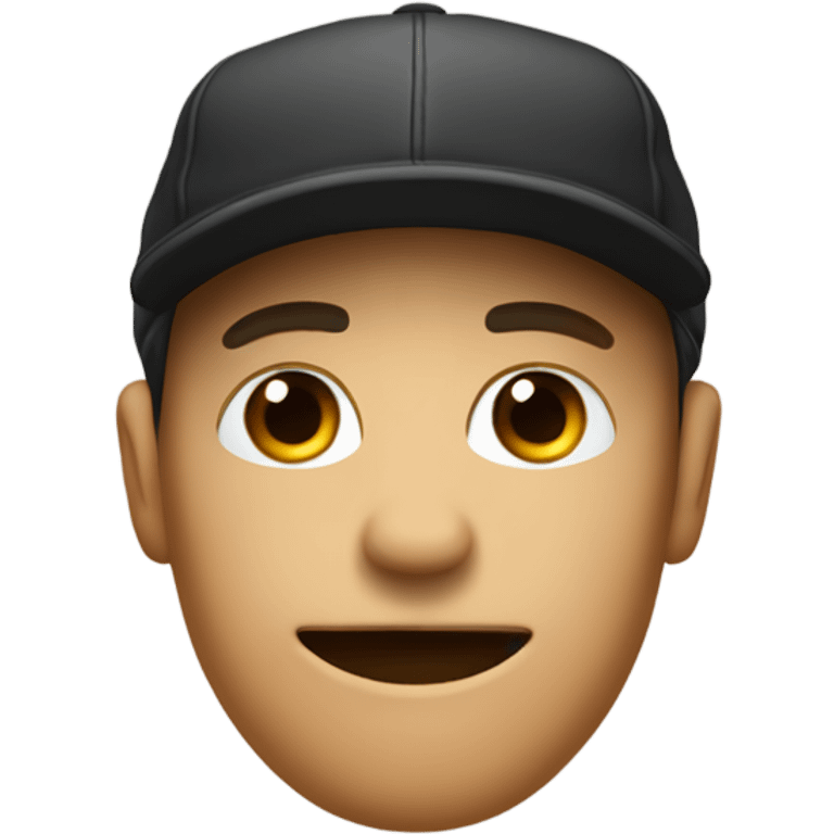 Regular emoji face with backwards hat and hand in a fist, under the chin emoji