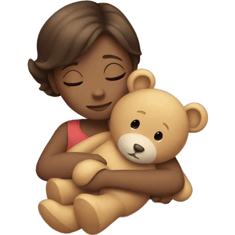 A girl hugging a teddy emoji