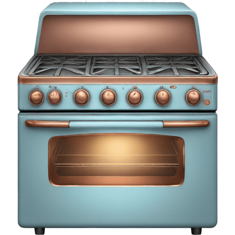 Realistic pastel blue and metallic copper vintage oven. emoji