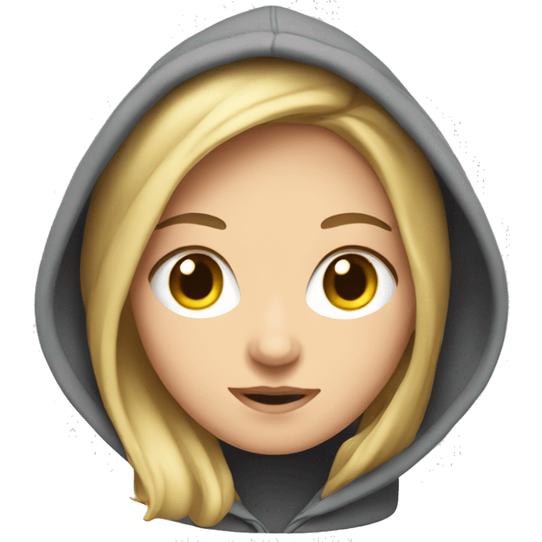 A white girl in a hoodie on a computer  emoji