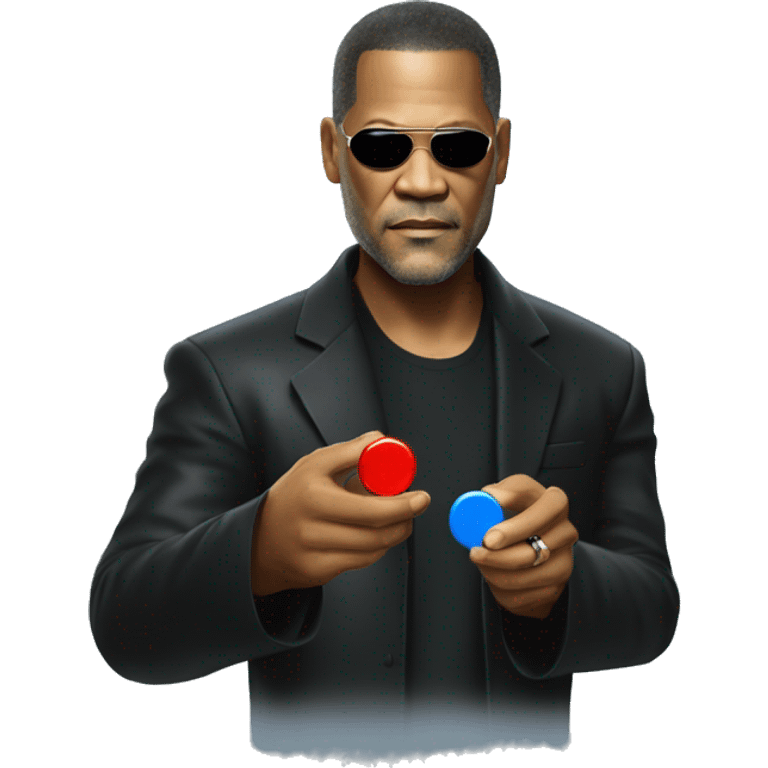 Neo, Lawrence fishburne from the matrix, holding red and blue pill emoji