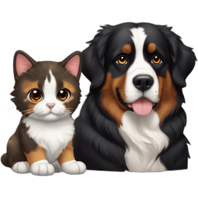 A Bernese dog next to A black and brown tortoiseshell cat with no white fur emoji