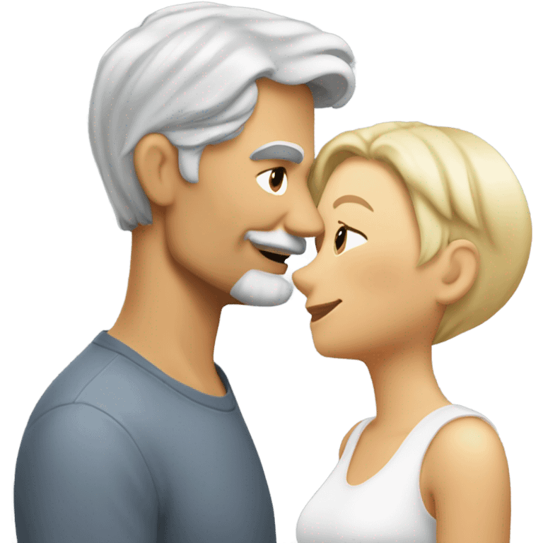 Handsome greying man with long hair kissing blond athletic woman with pixie cut emoji