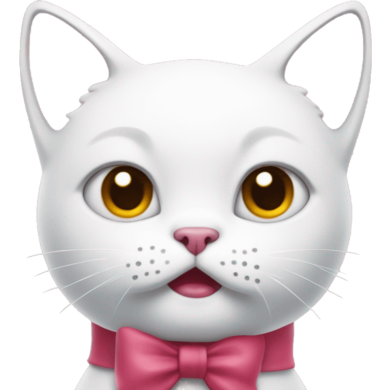 A white cartoon cat hello k with a red bow on its left ear, looking disgusted, a pink liquid out of his mouth emoji