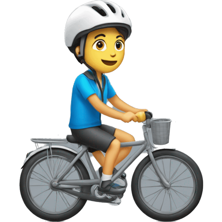 Un garçon sur un vélo qui supporte une équipe emoji