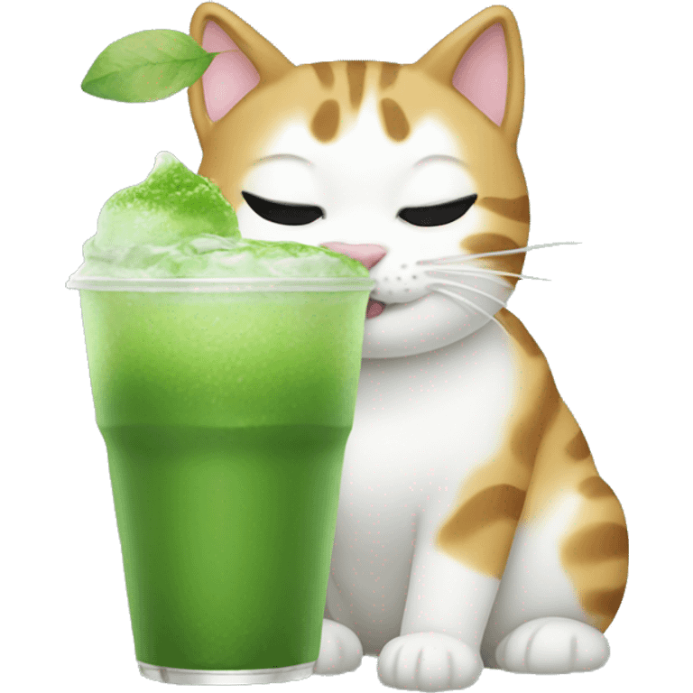 cat drinking an iced matcha emoji