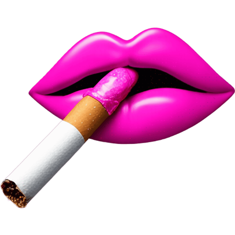 Neon pink lips are blowing smoke, and a cigarette is in her mouth emoji